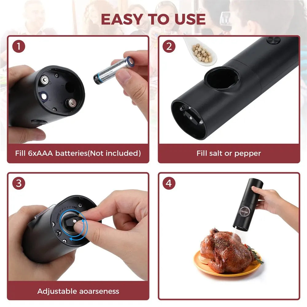 SpiceMaster Pro – Elektrische Salz- und Pfeffermühle mit Einstellbarem Mahlgrad für Perfekte Würzung