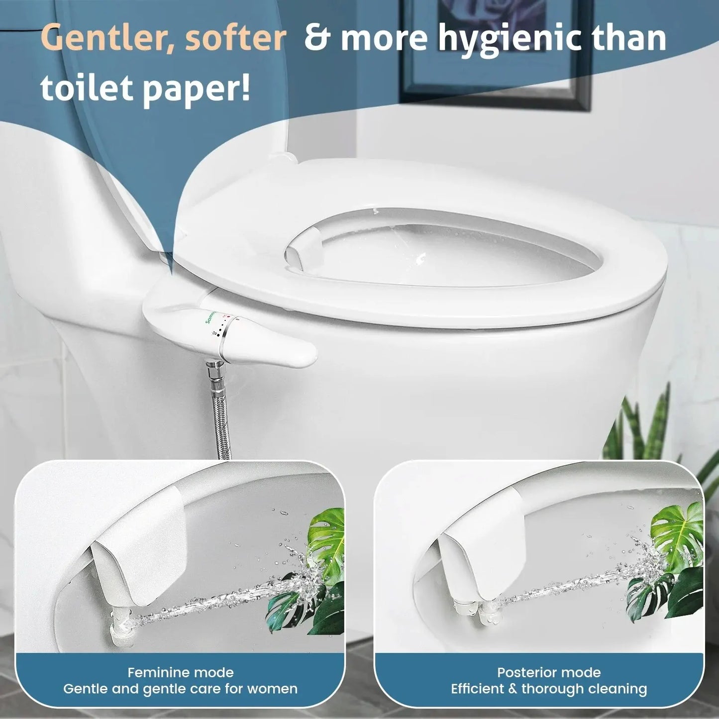 SAMODRA UltraSlim – Kompakte Bidet-Befestigung mit verstellbarem Wasserdruck und zwei Düsen für optimale Reinigung