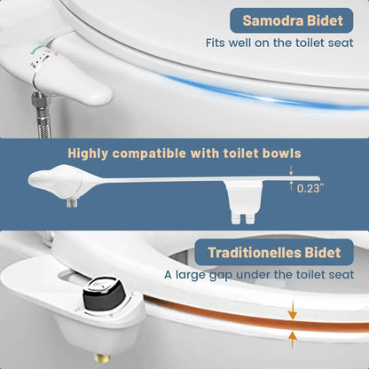 SAMODRA UltraSlim – Kompakte Bidet-Befestigung mit verstellbarem Wasserdruck und zwei Düsen für optimale Reinigung