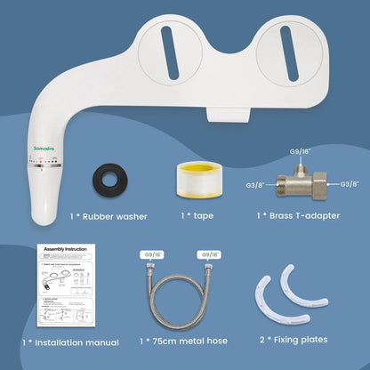 SAMODRA UltraSlim – Kompakte Bidet-Befestigung mit verstellbarem Wasserdruck und zwei Düsen für optimale Reinigung